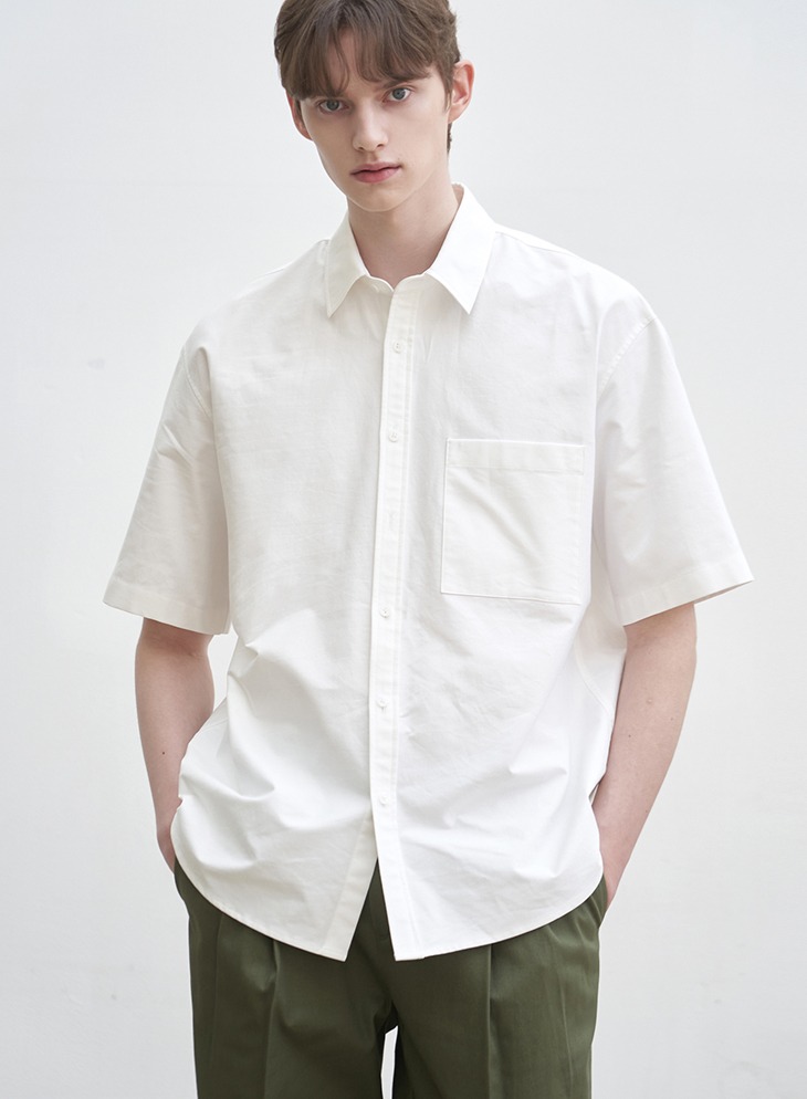 OVER-FIT OXFORD HALF SLEEVE SHIRT [WHITE]