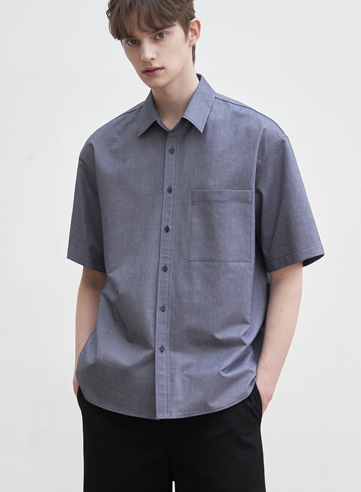 OVER-FIT OXFORD HALF SLEEVE SHIRT [BLUE]