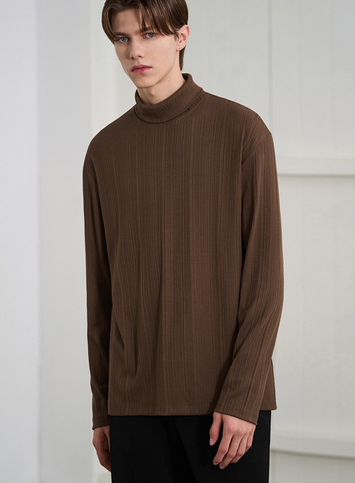 FORMALIC RIBBED TURTLE-NECK T-SHIRT [BROWN]