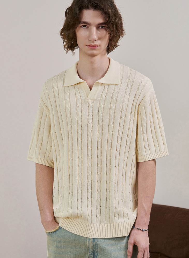 COTTON CABLE HALF COLLAR KNIT [IVORY]
