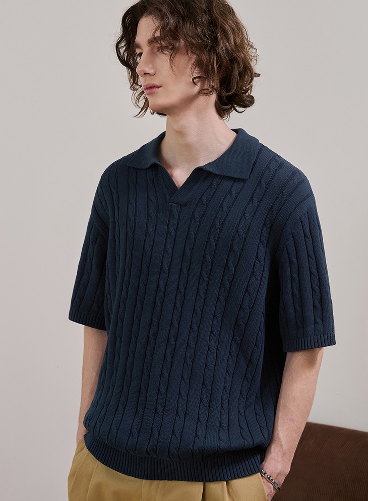 COTTON CABLE HALF COLLAR KNIT [NAVY]