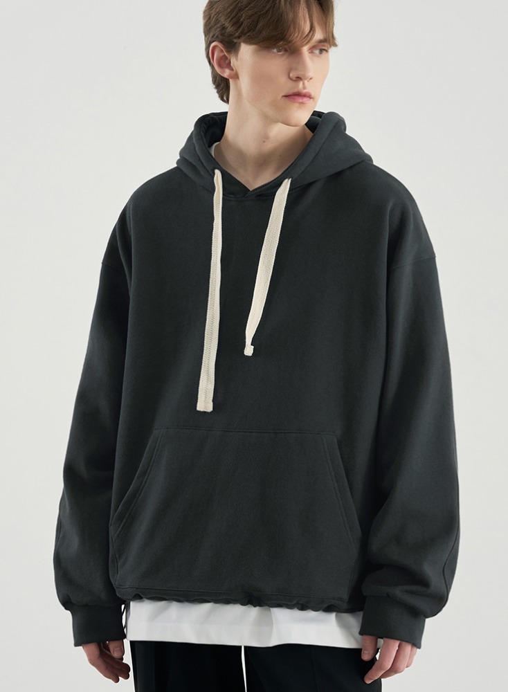 LAYERED STRING TAPE HOOD [CHARCOAL]
