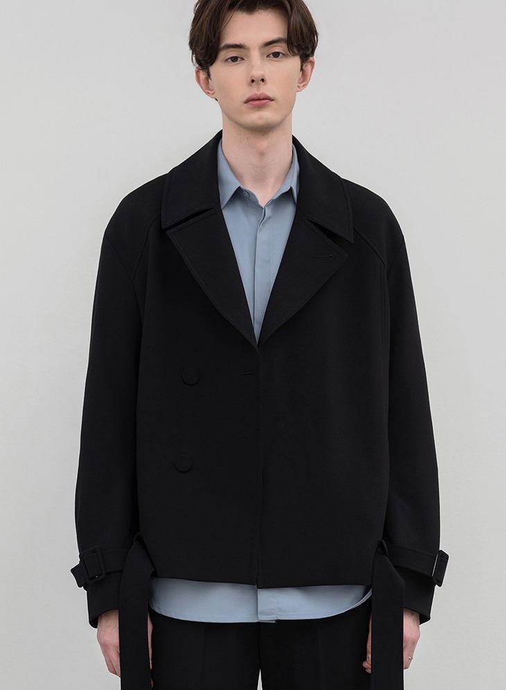 RELAXED WOOL SHORT TRENCH JACKET [BLACK]