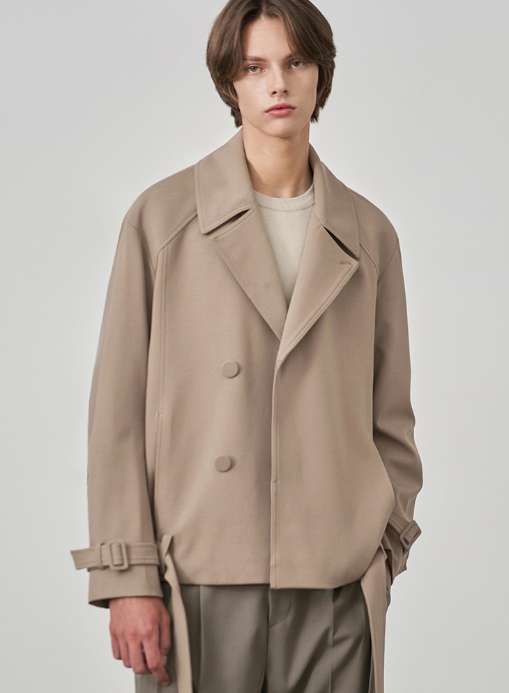 RELAXED WOOL SHORT TRENCH JACKET [BEIGE]