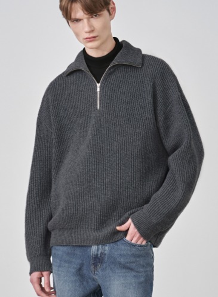 [F/W] OVERSIZED ZIP-UP COLLAR TURTLE NECK KNIT [CHARCOAL]