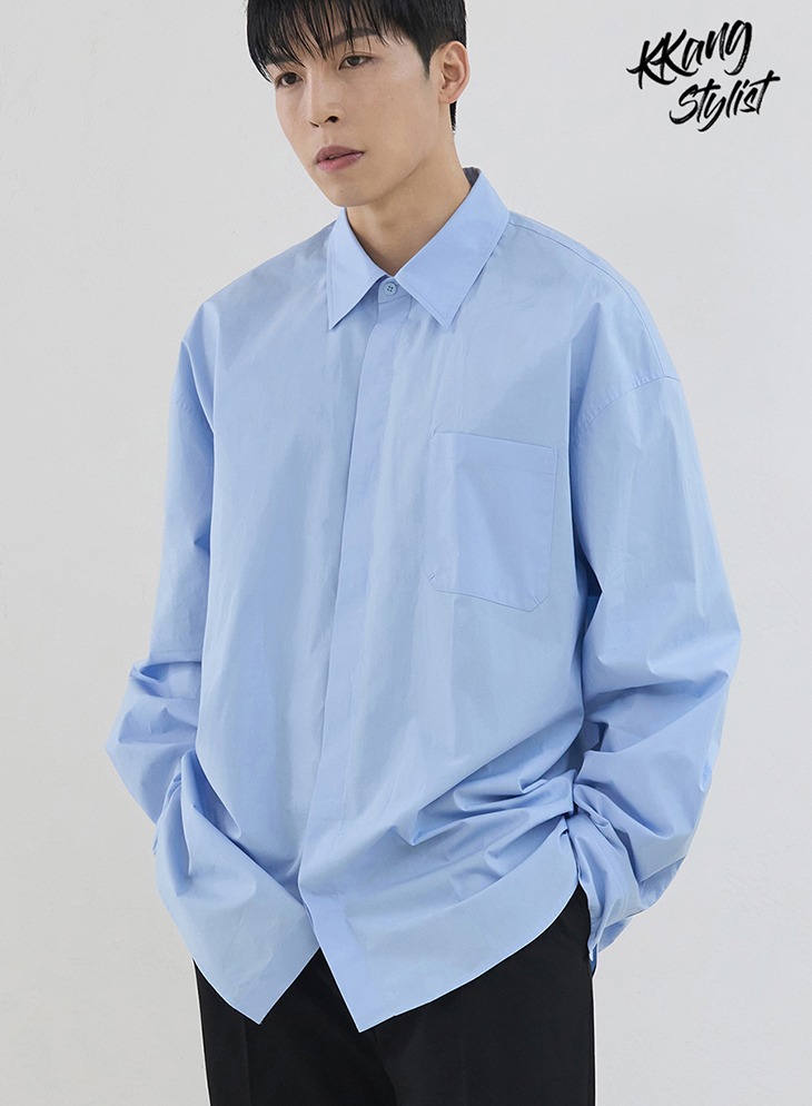 [DRAW FIT x KKANG STYLIST] PAPER COTTON OVER-FIT SHIRT [SKY BLUE]